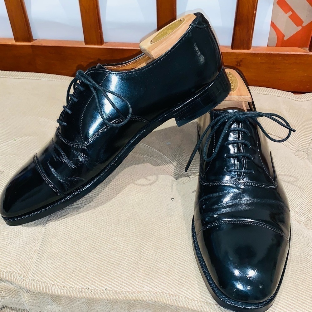 Premium Black Bespoke Cap Toe Oxfords.